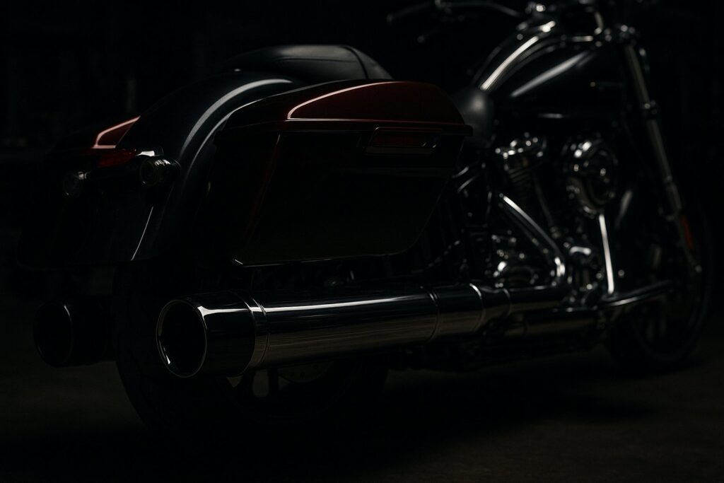 Chrome slip-on exhaust mufflers for a touring motorcycle
