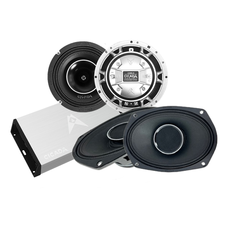Cicada 4-CH 600W CX Amp & CHv2 4-Horn Speaker Complete Harley System