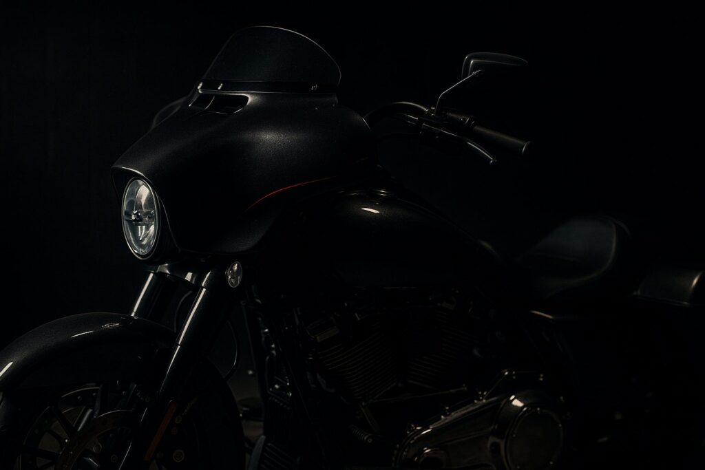 A custom touring motorcycle build in the workshop