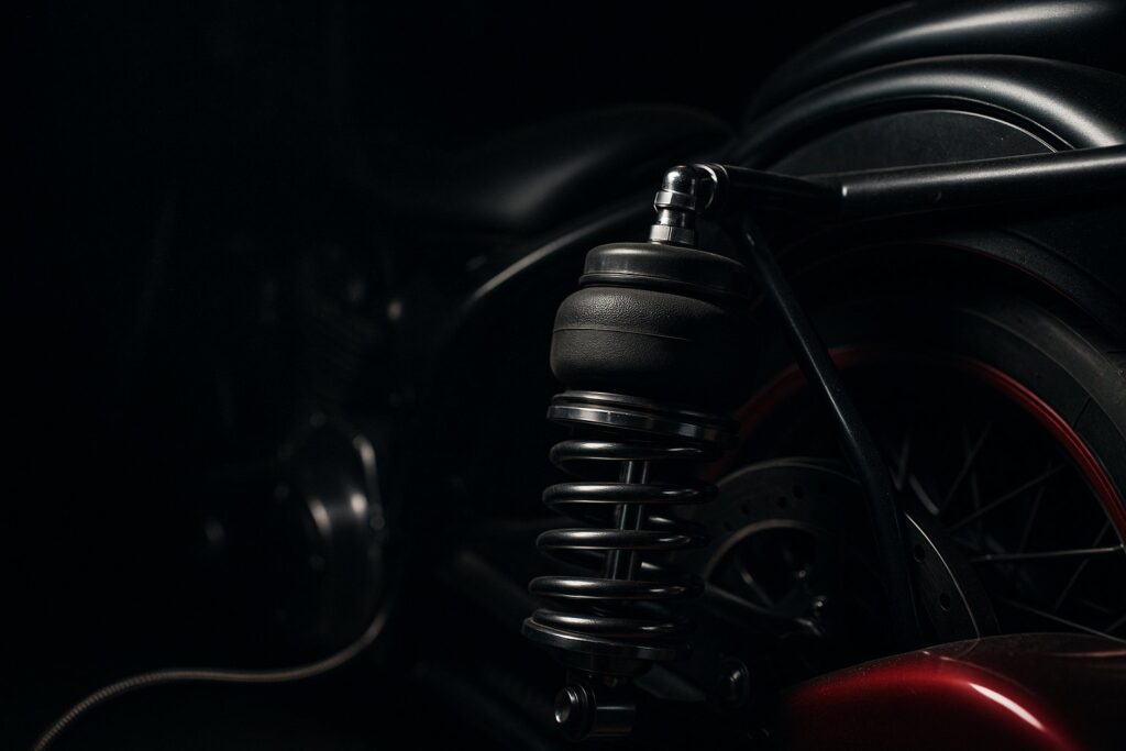 Air ride suspension components on a custom motorcycle