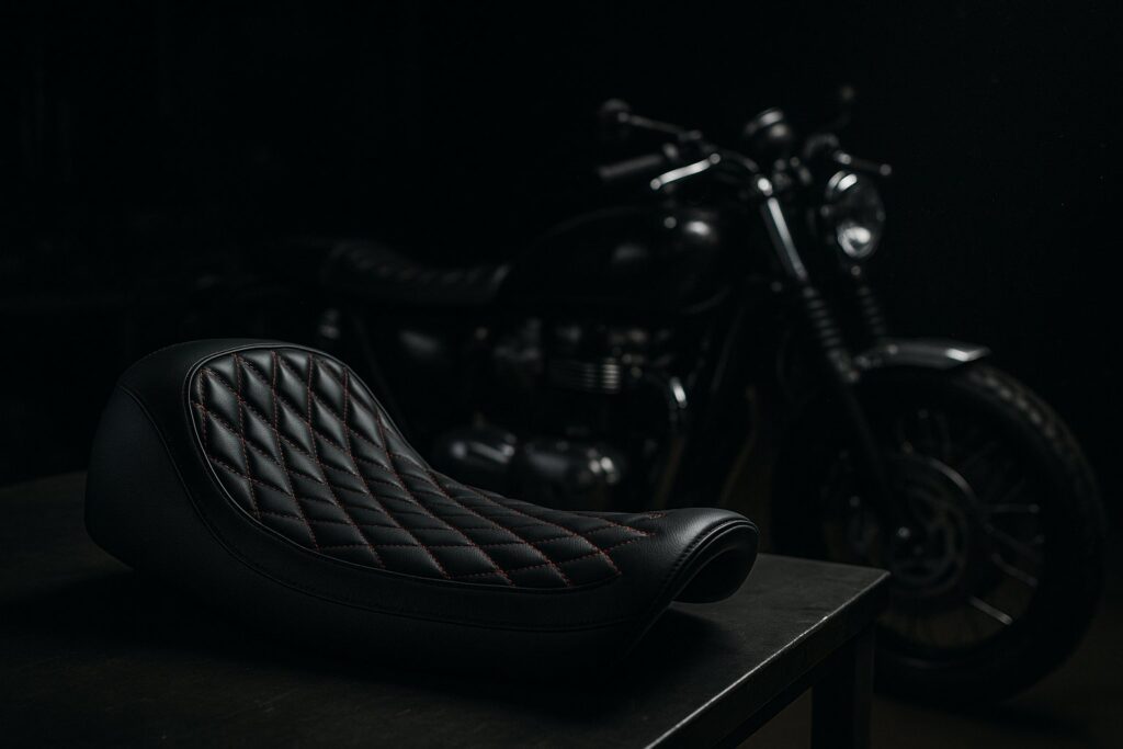 A custom stitched motorcycle touring seat